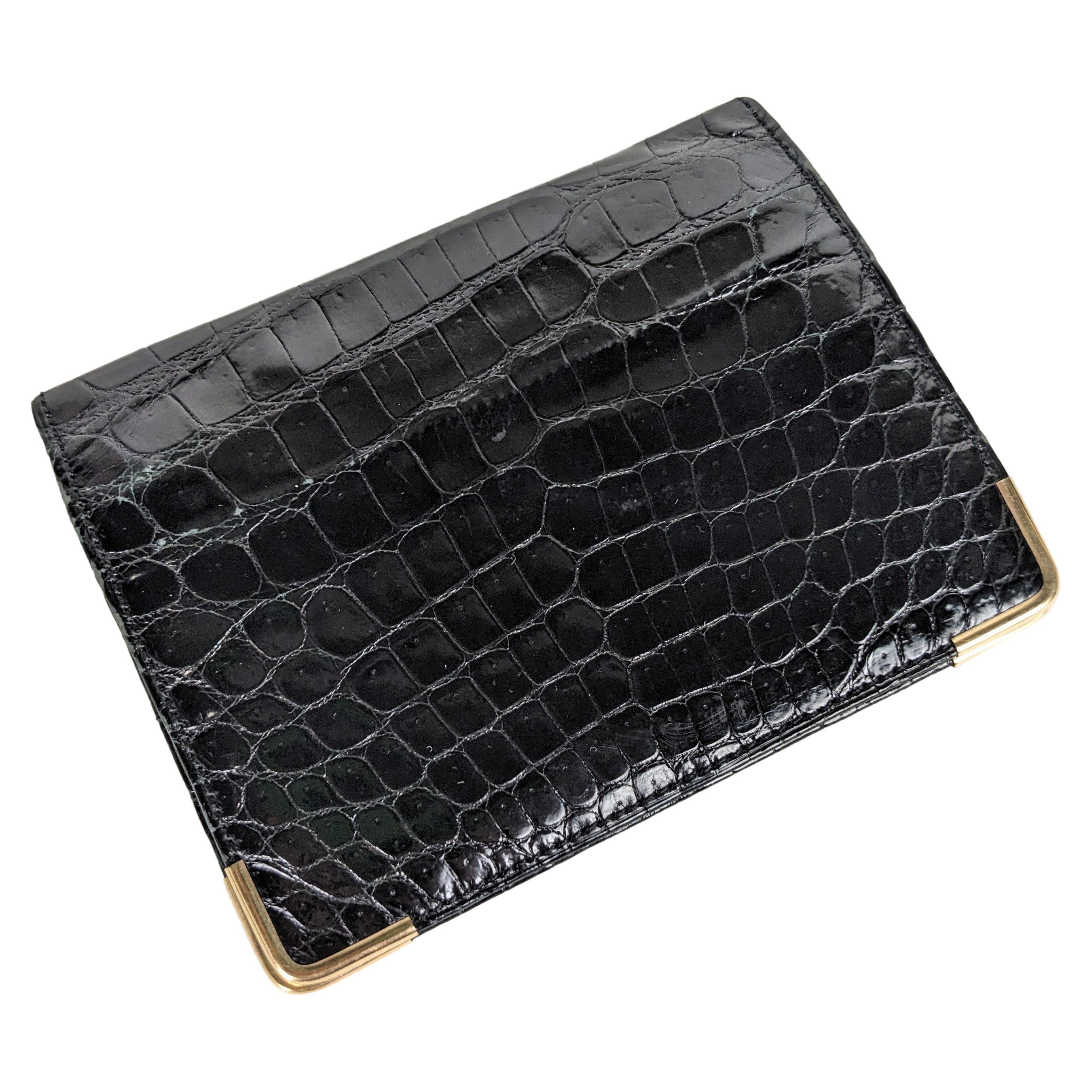 Mark Cross Alligator Fold with 14k Gold Trim For Sale