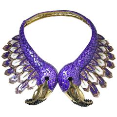 Vintage Roberto Cavalli Style Huge Purple Flamingo Collar Necklace