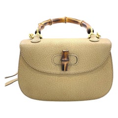 Vintage Gucci Bamboo 1947 Top Handle Bag Leather Small Beige with Strap