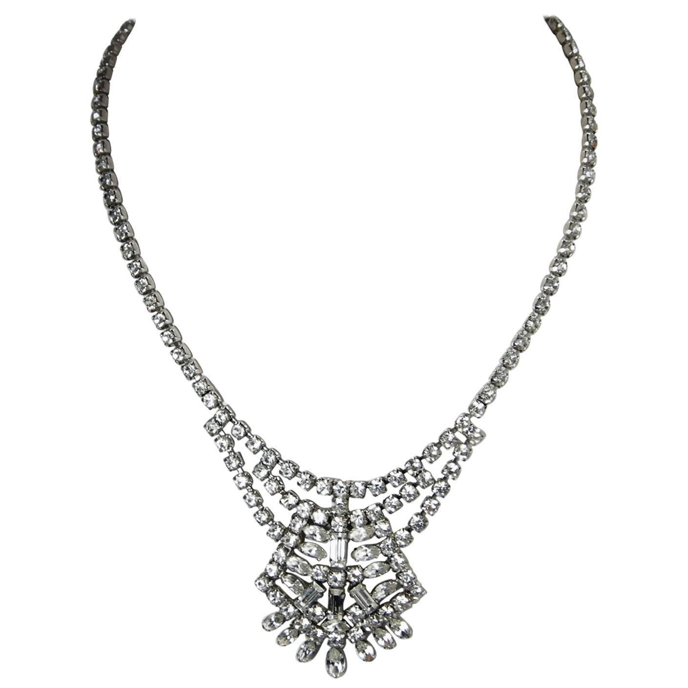 1960s Vintage Rhinestone Necklace For Sale