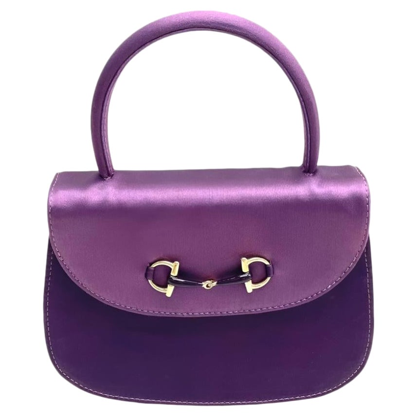 Gucci Horsebit Night Super Mini lila Satin Top Handle Bag mit Riemen und Riemen