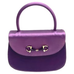 Gucci Horsebit Night Super Mini Purple Satin Top Handle Bag with Strap