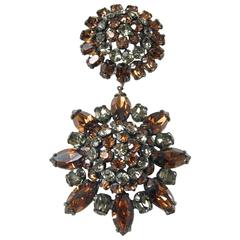 Retro 1950s Faux Topaz Dangling Pendant Brooch