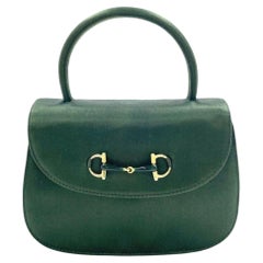 Gucci Horsebit Night Super Mini Green Satin Top Handle Bag with Strap