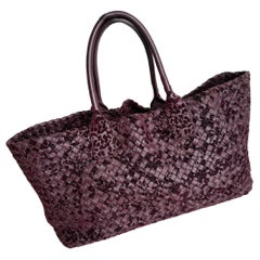 Bottega Veneta Cabat Large Intreccio Burgundy Leather and Velvet 40cm