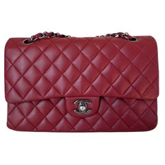 Chanel Classic Flap Burgundy Lambskin Leather Gunmetal Grey HW, 2011-2012