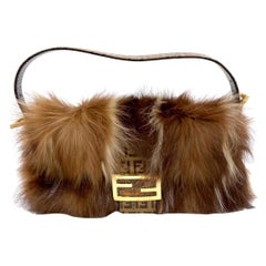 Fendi Baguette RARE Skunk Fur Vinyl Zucchino Strap Tobacco Multicolor