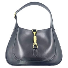 Gucci Jackie 1961 Black Leather Bag Small Piston Lock With Strap