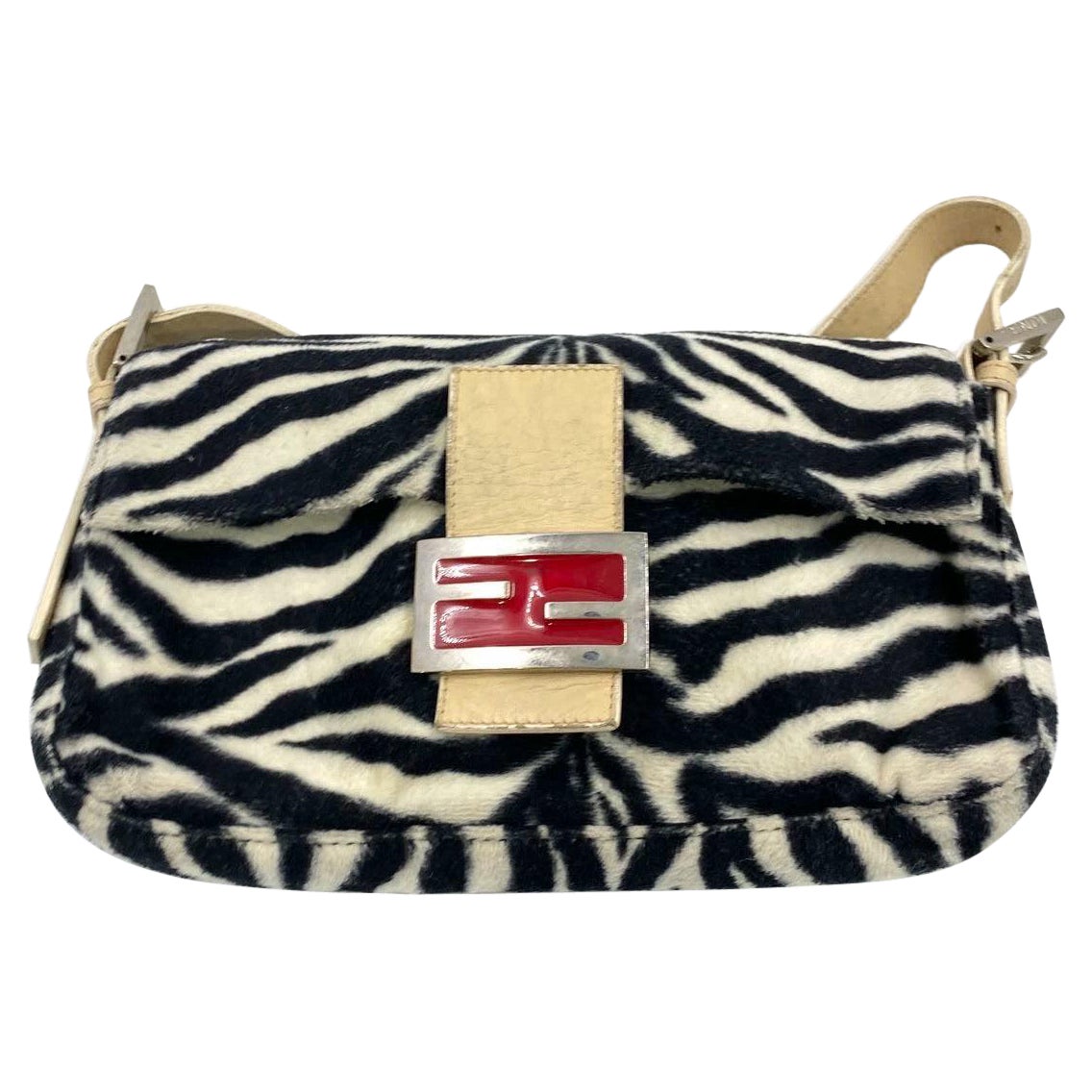 Baguette Fendi Black and White Zebra Print Fleece Red Buckle