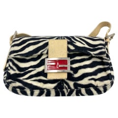 Fendi Baguette Black and White Zebra Print Fleece Red Buckle
