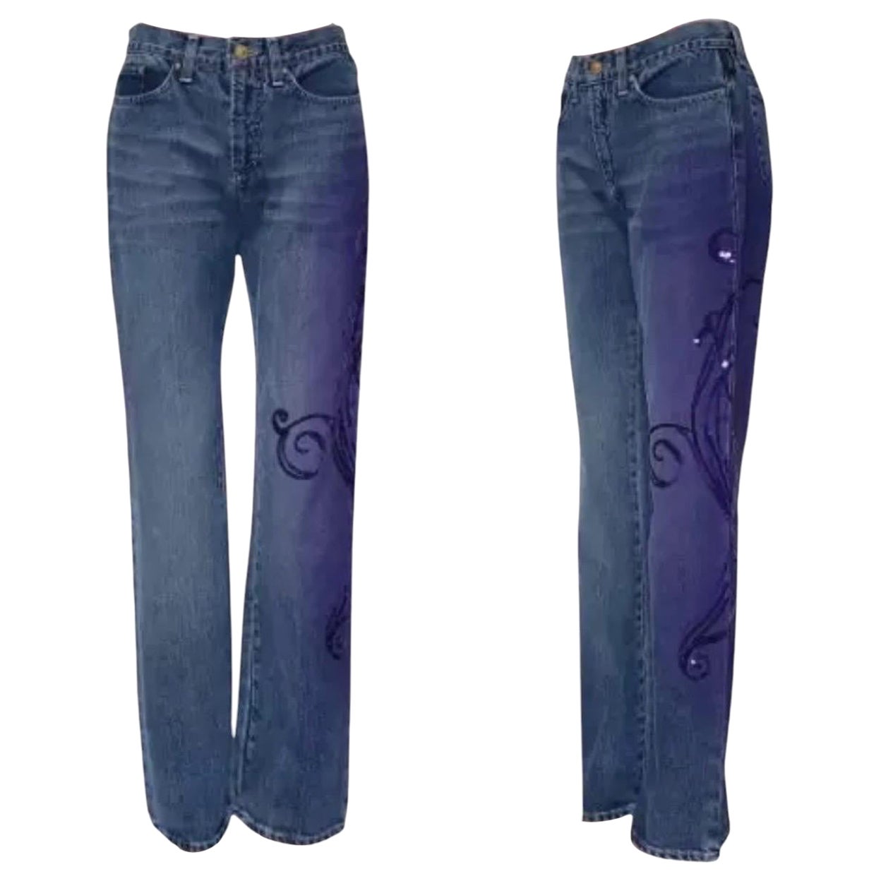 Vintage Versace VJC mit lila Paillettenbesatz Jeans 28 - 42 im Angebot