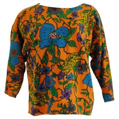 1970s Dueffe orange flower beads shirt