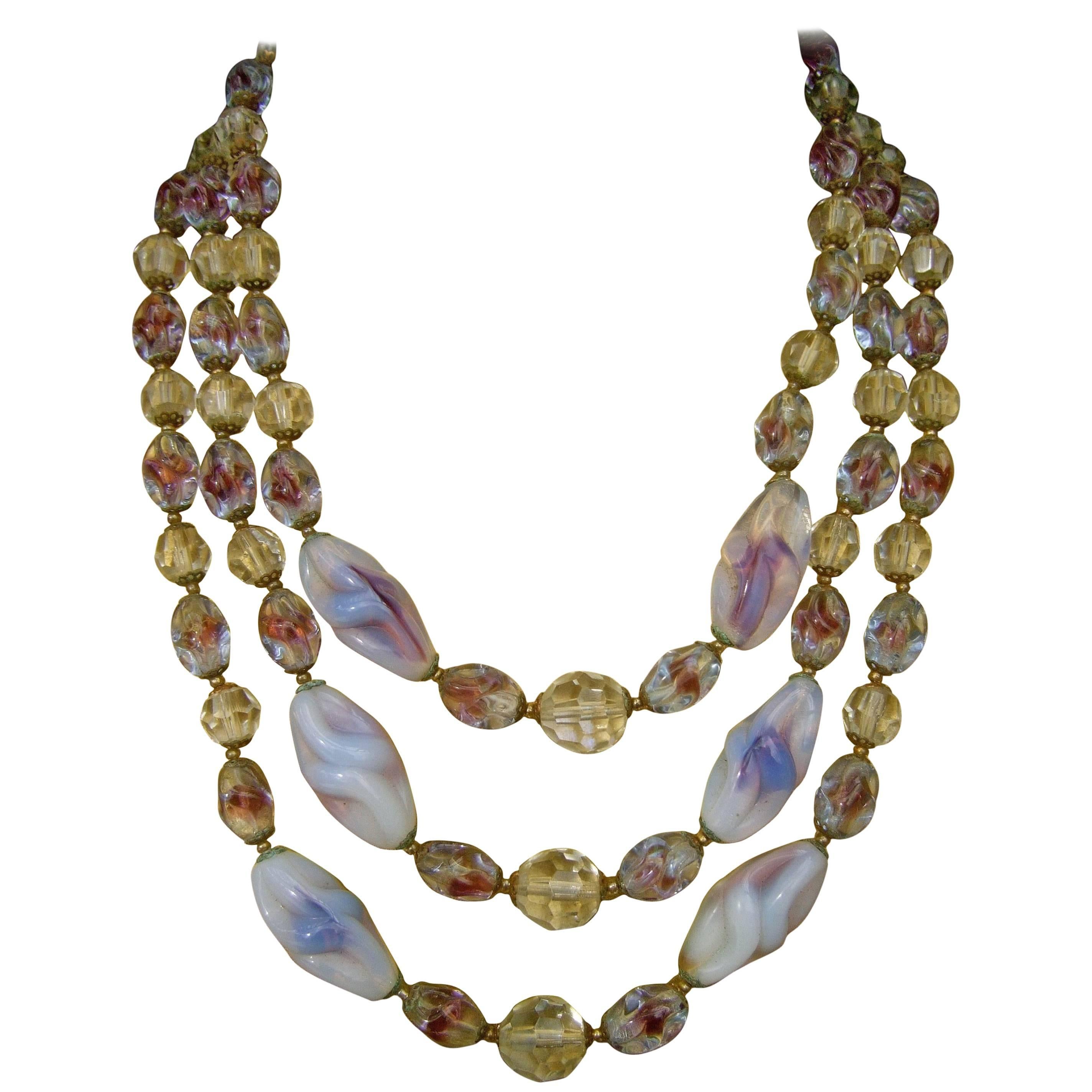 Glittering Crystal Glass Beaded Graduated Necklace ca 1960 For Sale