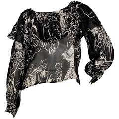 A Sheer 90s Yves Saint Laurent Printed Silk Blouse 11