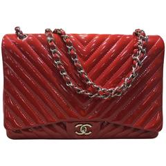 Chanel Red Chevron Enamel Patent Chain Flap Bag 
