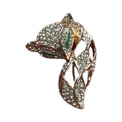 Mischievous Sly Fox Golden Sparkling Crystal Brooch Pin Pendant