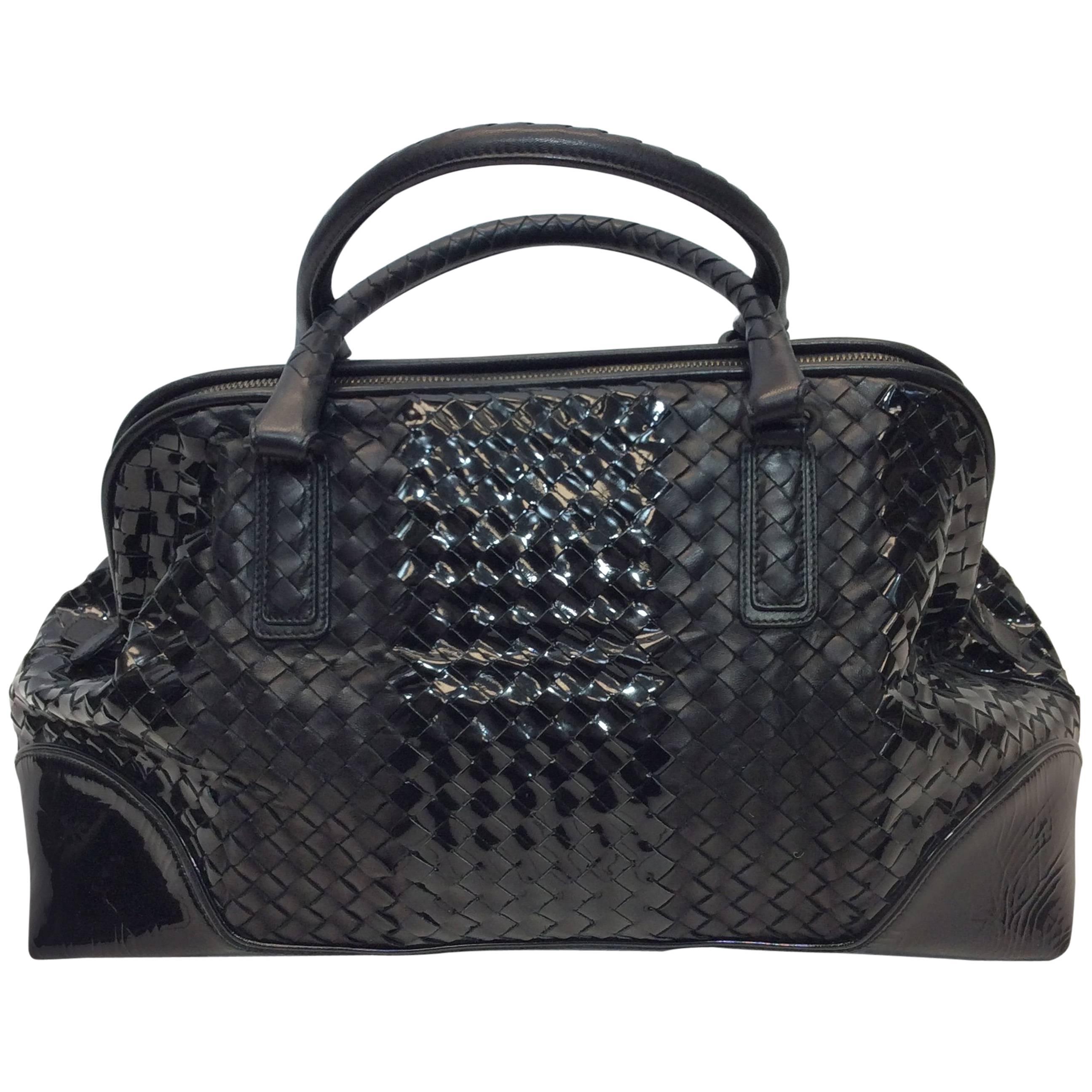 Bottega Veneta Black Woven Striped Handbag For Sale