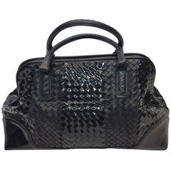 Bottega Veneta Black Woven Striped Handbag