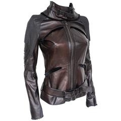 Jitrois Black Bronze Chainmail Shoulder Fur Leather Jacket F36 uk 8 