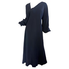 Halston 1970s Seda Negro Bies Icono Manga Obispo Vestido de noche Vintage