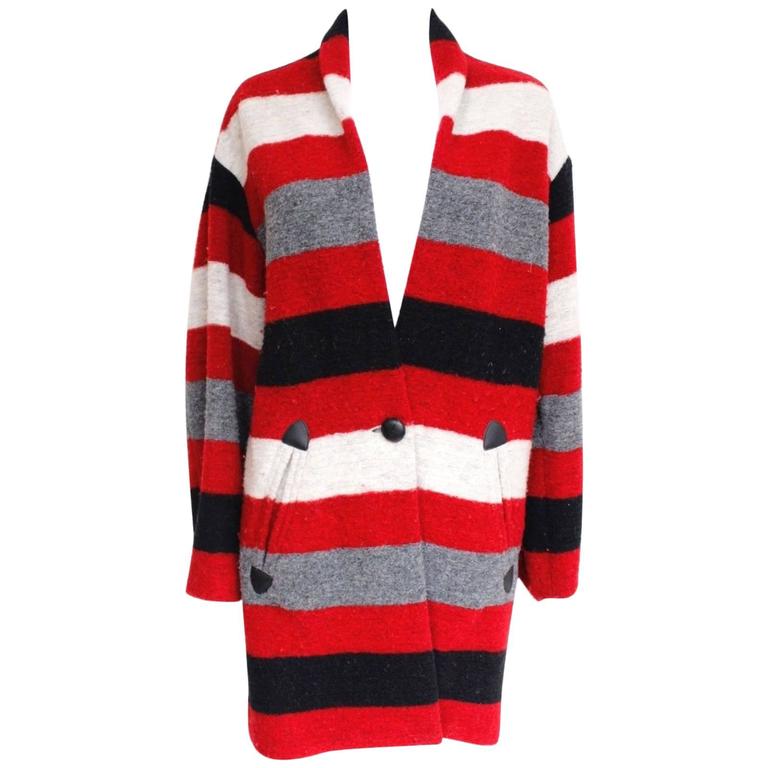 Isabel Marant Gabriel blanket-striped Oversized Red Black Coat 34 uk 6-8 at  1stDibs