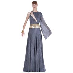 New VERSACE DOVE GREY GOWN with METAL FRINGE BELT 11