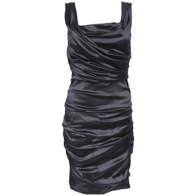 Dolce and Gabbana Black Satin Ruched Dress 42 uk 10 For Sale at 1stDibs