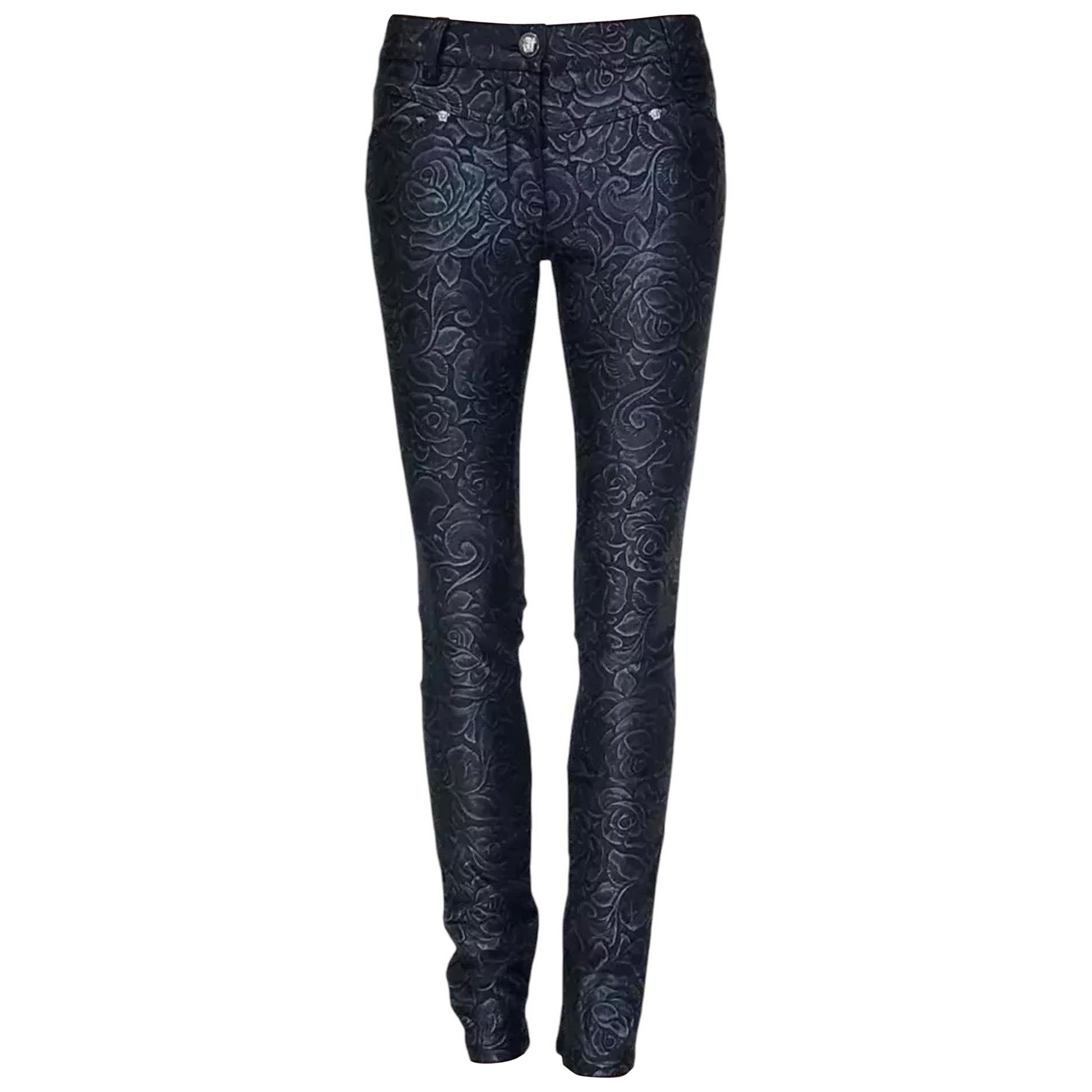 S/S 2014 Look #5 Versace Black Floral Print Slim Jeans Pants Size 26