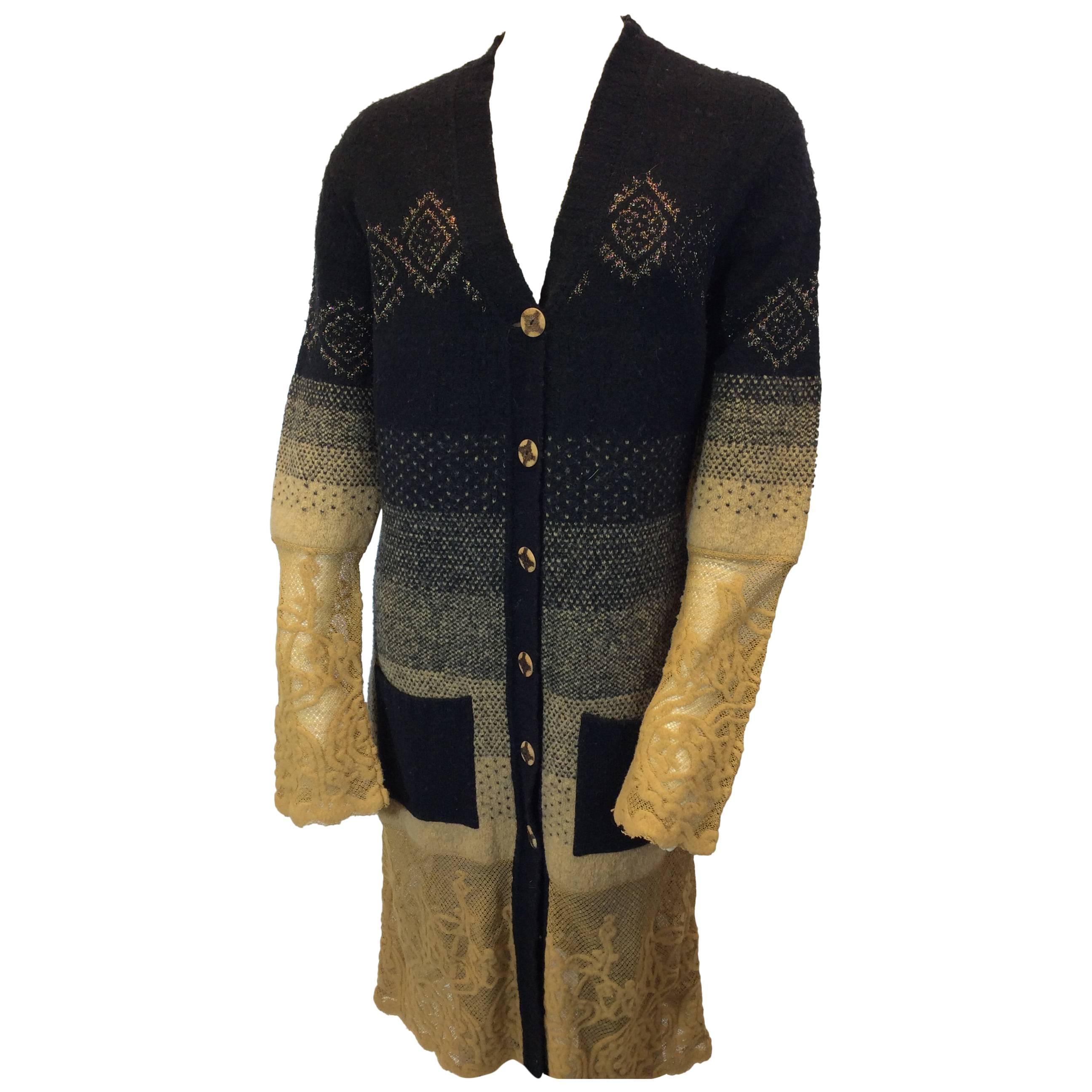 Christian Lacroix Black and Gold Patterned Longline Cardigan