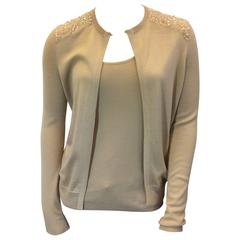 Akris Taupe Sweater Set with Beaded Shoulders 10