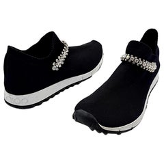 Jimmy Choo Verona Size 39.5 Black Rhinestone Crystal Knit Sneakers Shoes Trainer