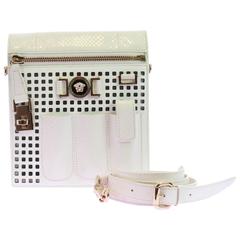 VERSACE PERFORATED PATENT LEATHER and SNAKESKIN WHITE CROSSBODY BAG 11