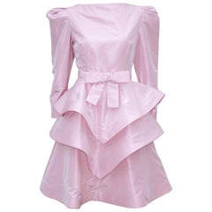 Vintage Sweet & Sassy 1980's Arnold Scaasi Pink Taffeta Party Dress