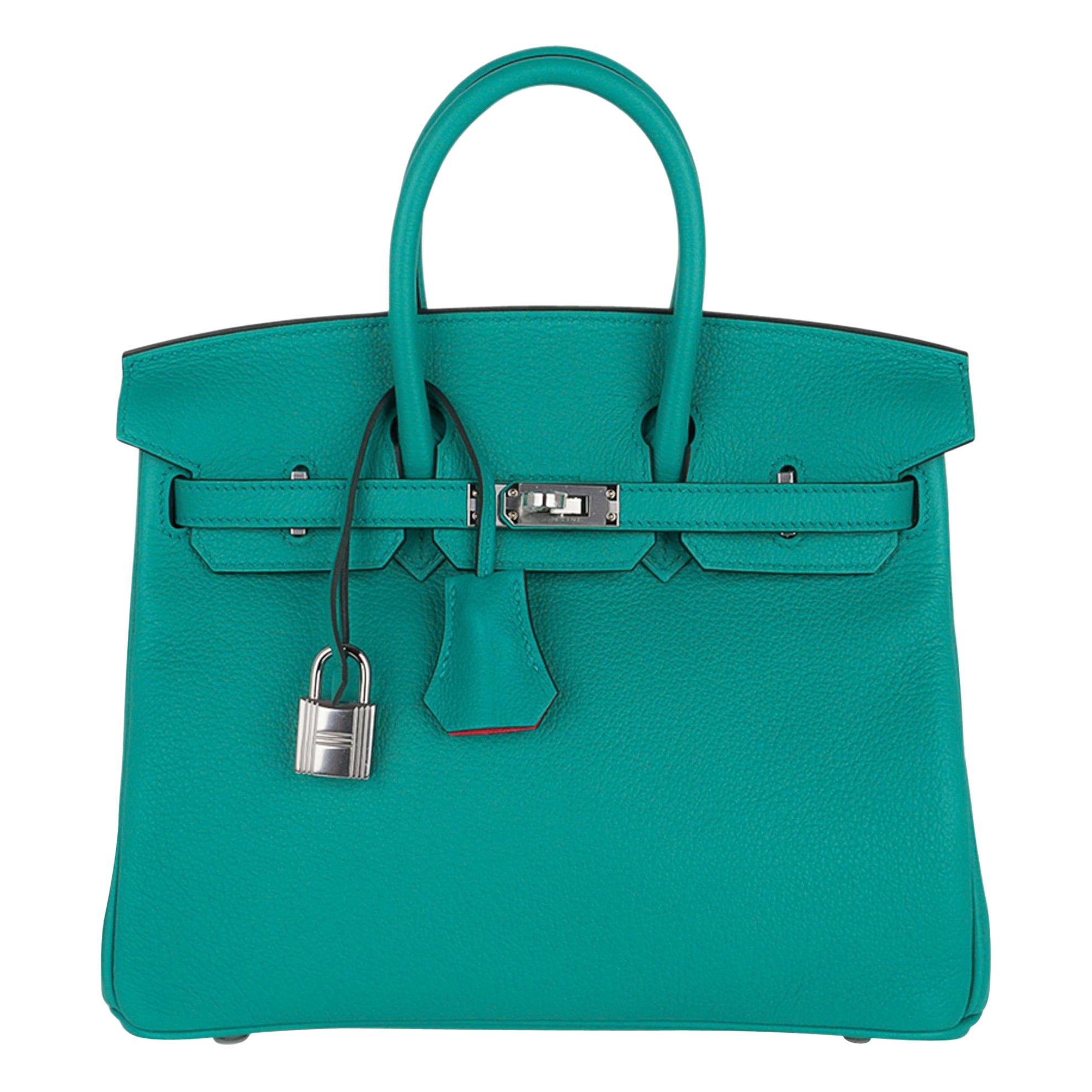 Hermes Birkin 25 Bag Verso Vert Verone / Rose Lipstick Novillo Leather