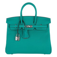 Hermes Birkin 25 Bag Verso Vert Verone / Rose Lipstick Novillo Leather