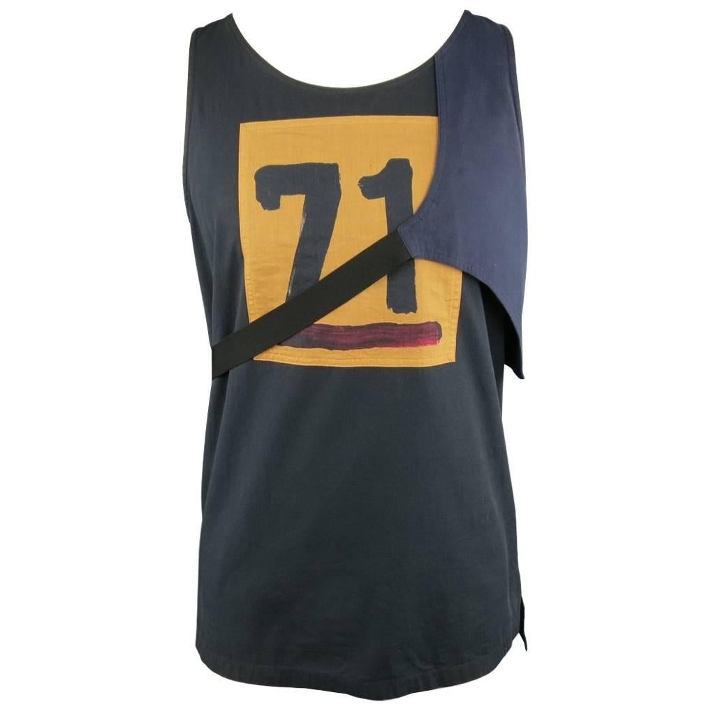 Men
s DRIES VAN NOTEN Size S Navy
Beige 71 Harness Tank Top