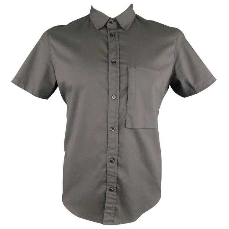Men's ACRONYM Size M Charcoal Stretch Twill Short Sleeve Velcro Pocket