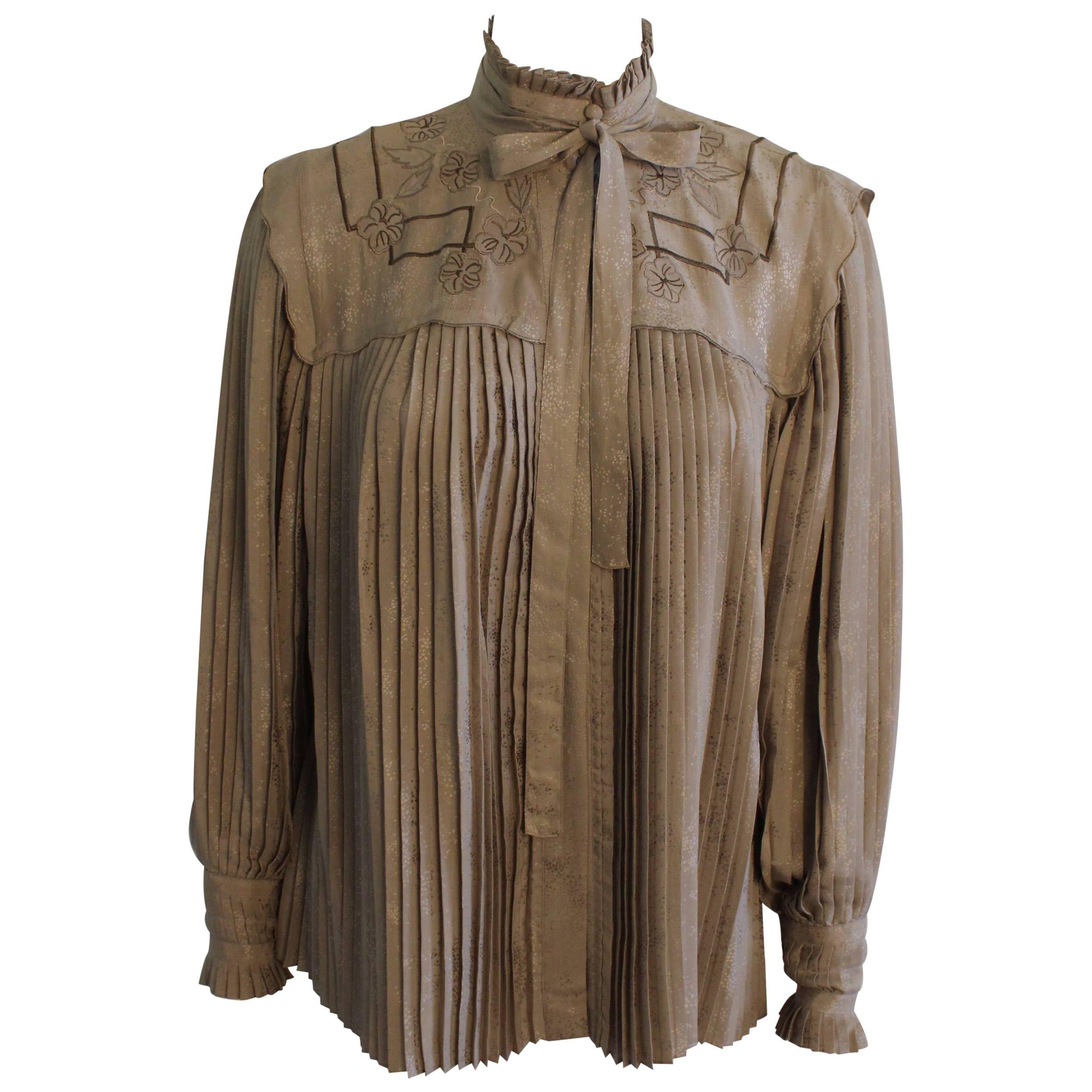 Vintage Mercedes & Adrienne Pleated Silk Blouse For Sale