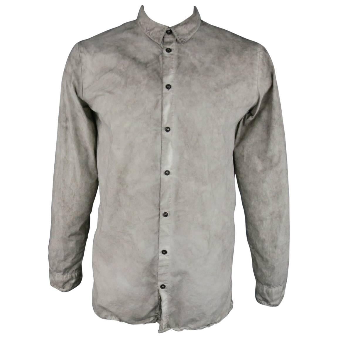 Men's SILENT by DAMIR DOMA Size L Grey Marbled Distressed Long Sleeve Shirt