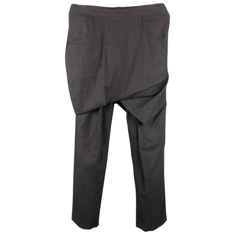 THAMANYAH Size 30 Black Solid Wool Blend Skirt Overlay Dress Pants at