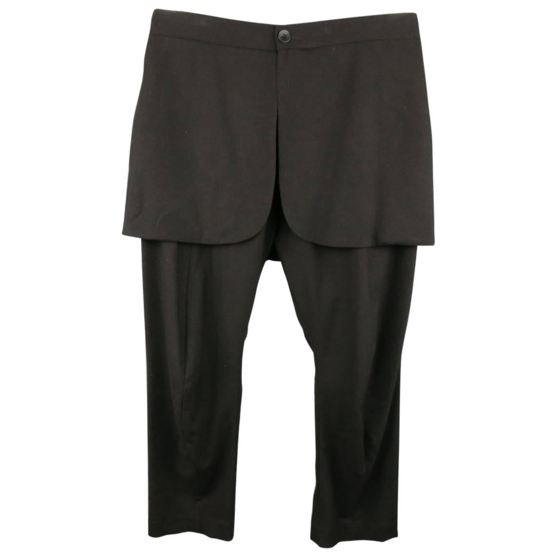 Men's THAMANYAH Size 30 Black Wool Blend Skirt Overlay Dress Pants