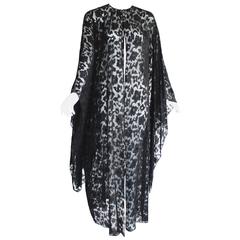 Nina Ricci Couture Black Floral Devoré Silk Kimono Sleeve Caftan Dress 4