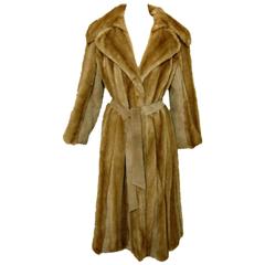 Chic Lilli Ann Full Length Belted Faux Blond Mink Fur + Suede Coat 1960s Sz16 3