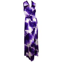 Vintage Hilo Hattie Purple and White Floral Palazzo Jumpsuit 70s Size 16 4