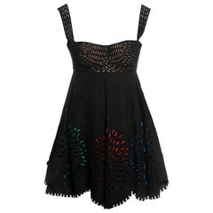 Azzedine Alaia Laser-Cut Black Leather Dress with Multicolor Fringe, SS 1994