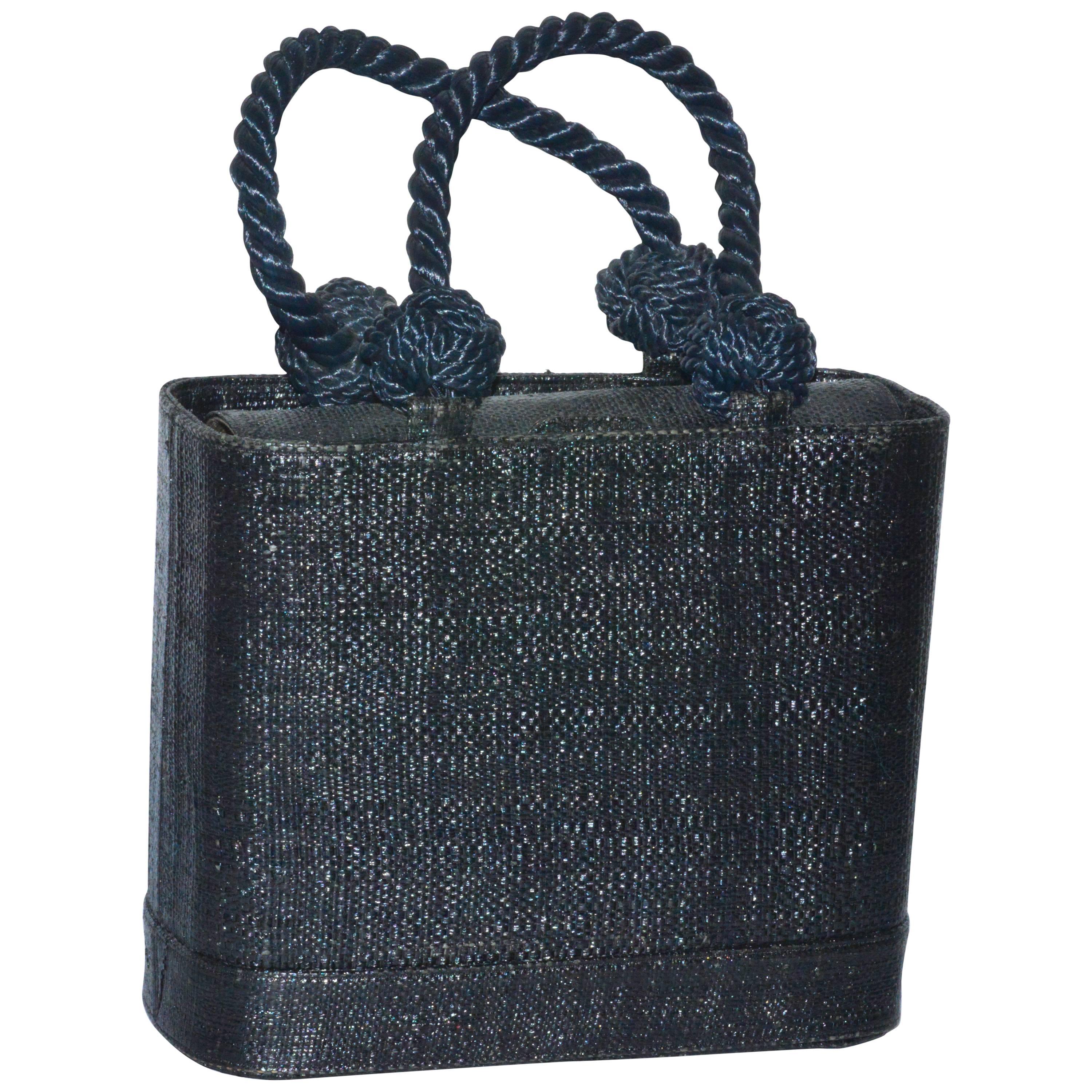 Renaud Pellegrino Black Straw Top Handle Bag For Sale