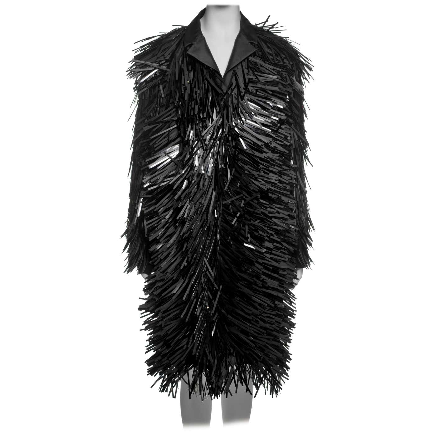 Prada Evening Coat With Plastic Fringe Adornments And Feather Cuffs FW prada-evening-coat-with-plastic-fringe-adornments-and-feather-cuffs-fw