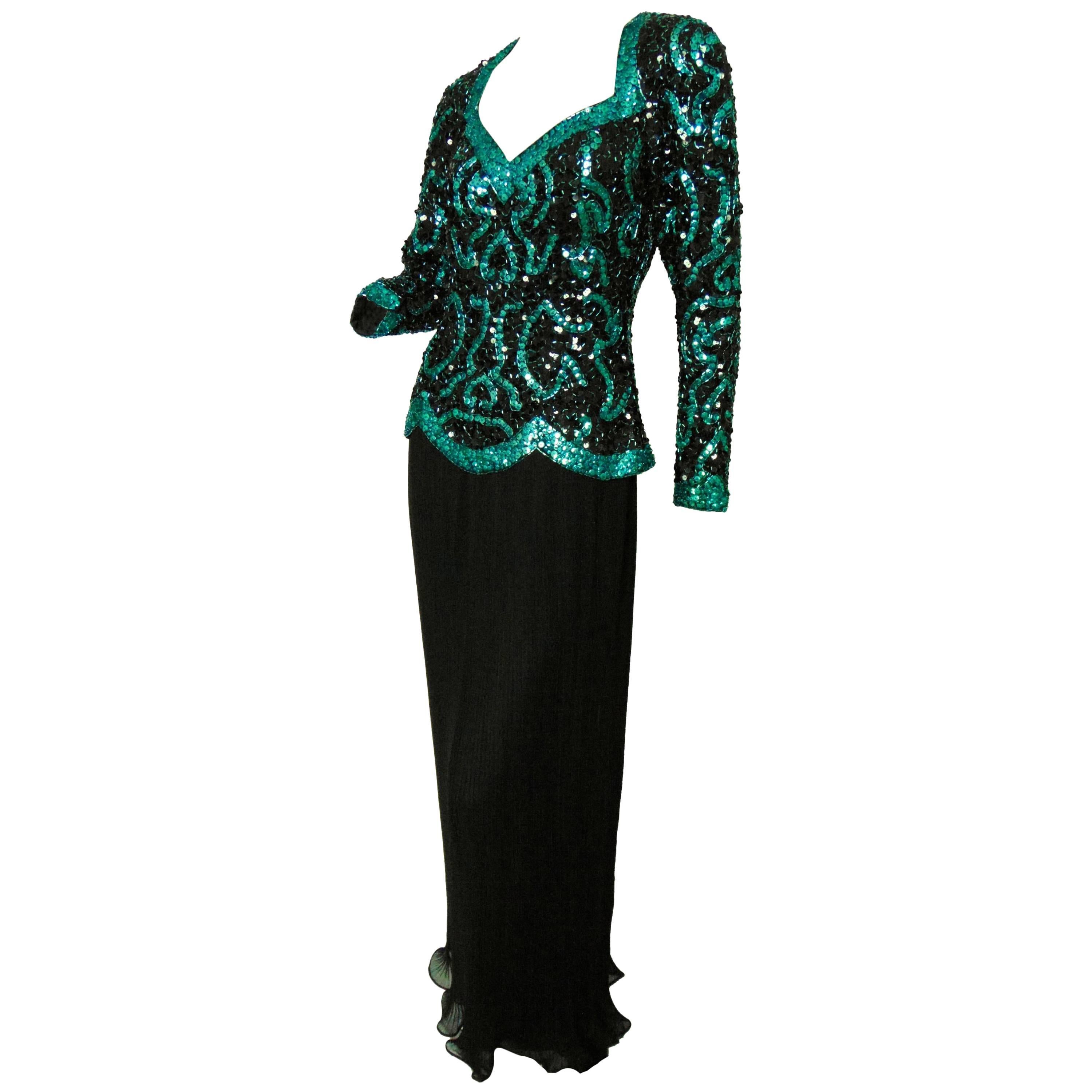 Fabulous Evening Gown Niteline by Della Roufogali Green Sequins New Tags Size 6