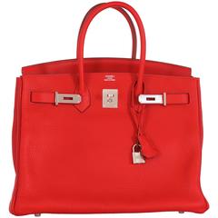 Hermès - Sac Birkin 35 cm rouge Casaque avec finitions en palladium