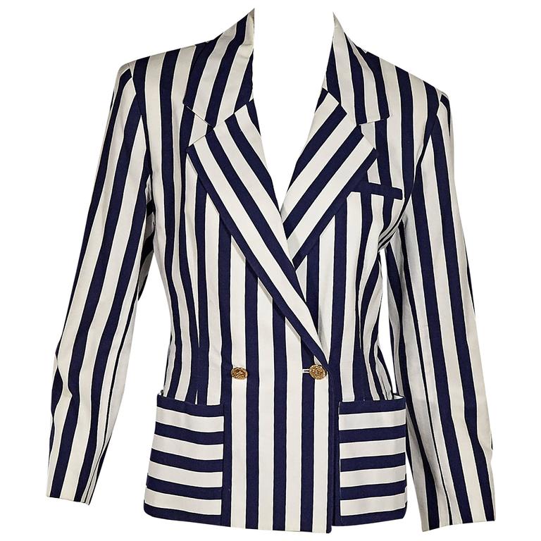 Navy & White Vintage Chanel Striped Blazer